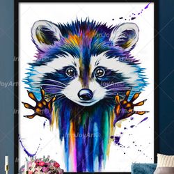 Raccoon watercolor painting Racoon wall art trendy mammals poster Nursery furry animal art print Child room wall decor