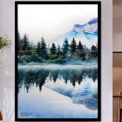 blue ridge art print large landscape painting mountain pine trees forest wall art original nature watercolor painting