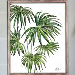 Palm leaves wall art Palm leaf watercolor branch Minimalist green decor Botanical print Tropical oversized canvas art