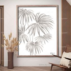 Palm leaf watercolor branch Nature pastel beige minimalist neutral living sitting room wall decor Contemporary Botanical