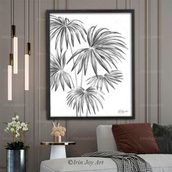 palm tree leaves wall art black white lighthouse coastal beach decor palm leaf branch botanical neutral minimalist print