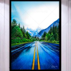 Blue Ridge Mountains Road Trip Artwork Print Asheville North Carolina Art Watercolor Panoramic Landscape Forest Canvas