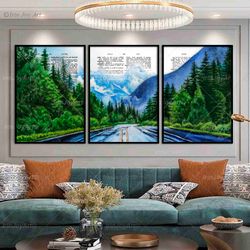 Watercolor landscape painting, Landscape artwork print, Mountain scenery painting Set of 3 Wall art nature, Vintage book