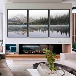 Original large landscape canvas painting Set of 3 Sunset abstract neutral scenery wall art decor Rolling hill Forest