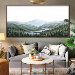 Blue Ridge Mountains Landscape wall art North Carolina abstract canvas painting Forest Pine trees Lake Nature art print