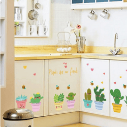 Green Garden Plant Cactus Potted Flower Pot Set DIY Wall Decals/Adhesive Family Wall Sticker Mural Art Bathroom Windows