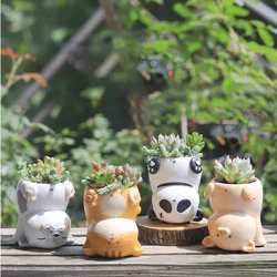Handstand Cute Animal Flower Pot for Succulents Cactus Air Plants Planter Fairy Garden Figurines Home Table Office Decor