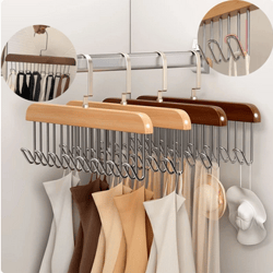Multifunctional Solid Wood Hanger Hook Women Storage Bra Hanger Home Belt Hanger Durable 8 Hook Rack Closet Clothes Orga