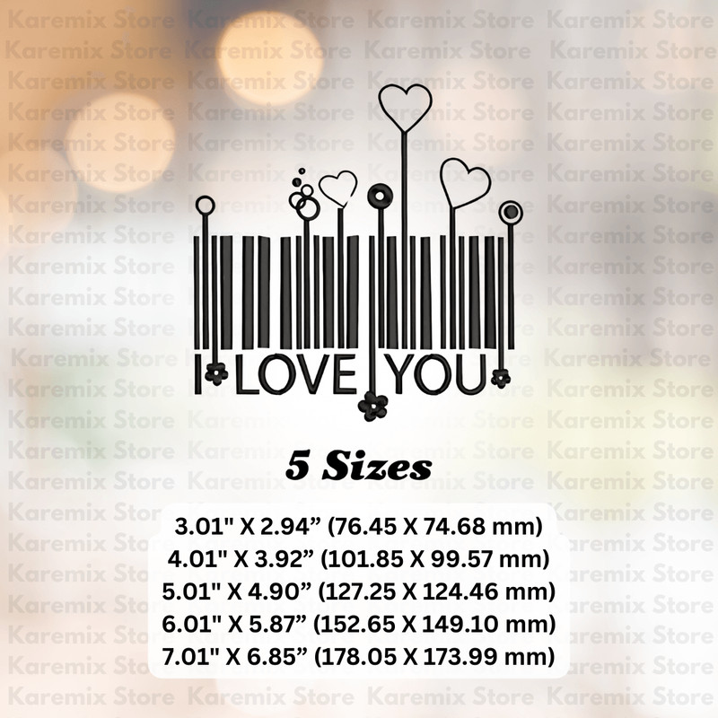 I Love You BarCodeEmbroidery Designlove You Design 0