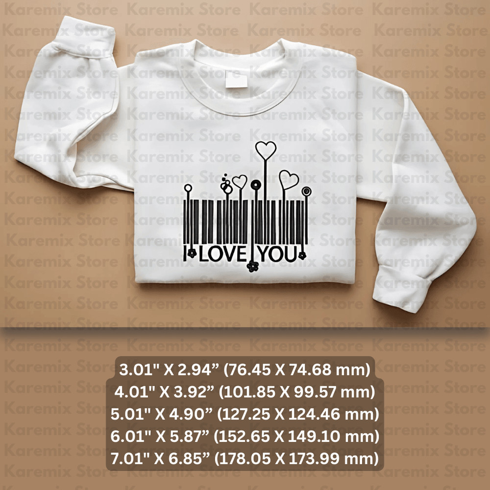 I Love You BarCodeEmbroidery Designlove You Design 2