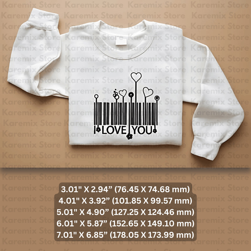 I Love You BarCodeEmbroidery Designlove You Design 2