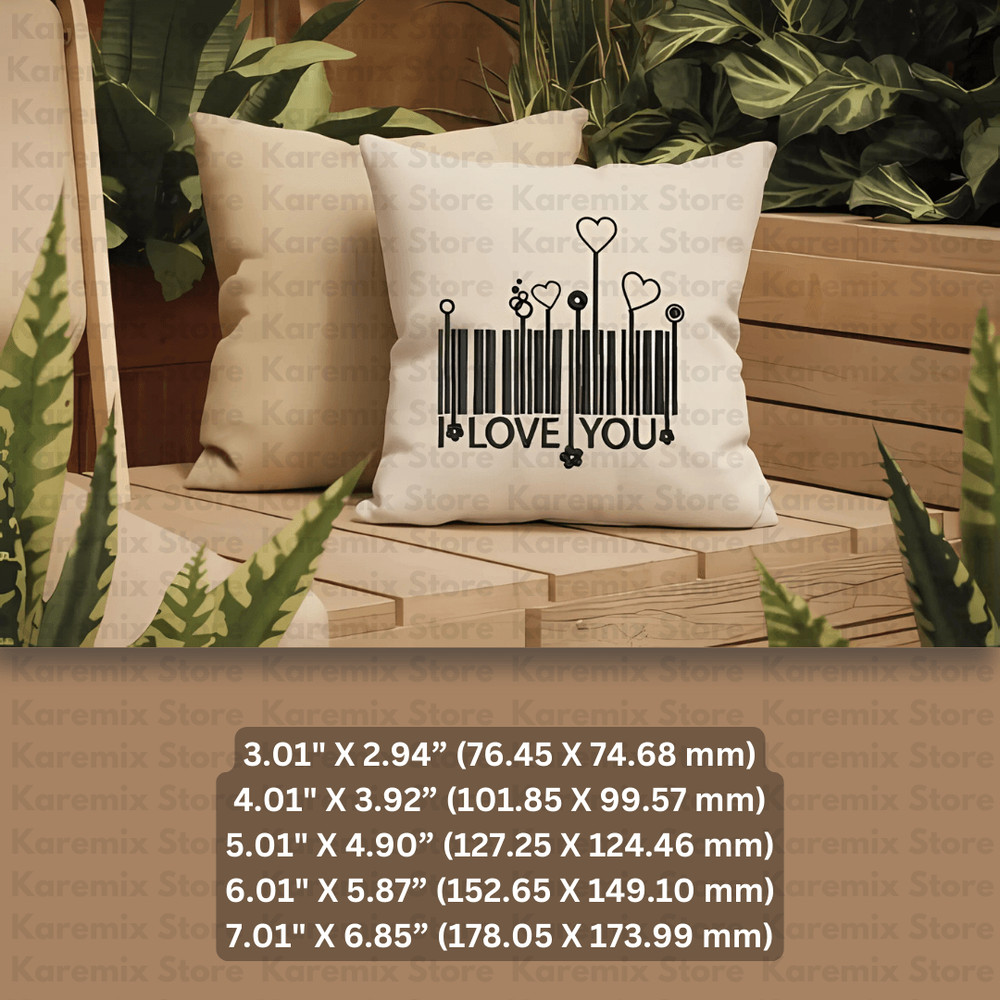 I Love You BarCodeEmbroidery Designlove You Design 3