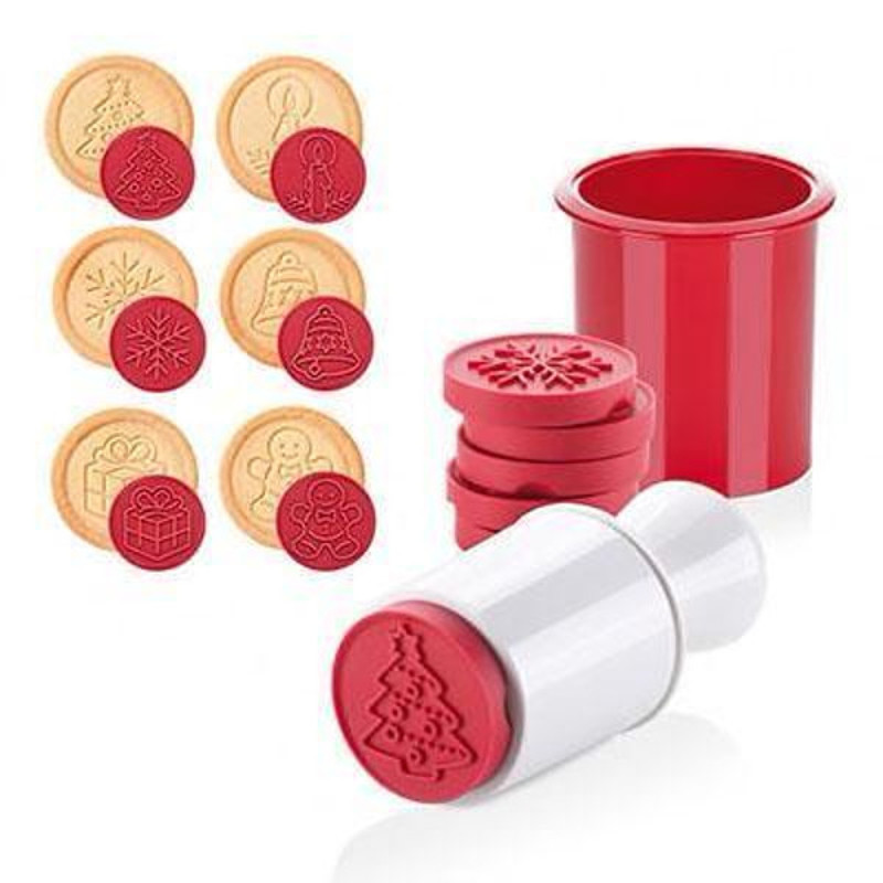 Christmas Cookie Cutter & Stamper Mold Red