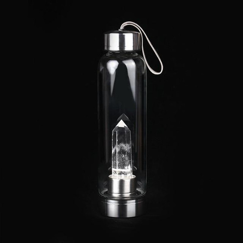 water bottles with crystals inside