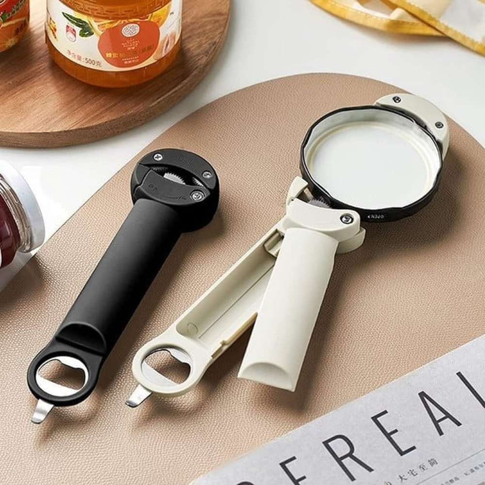 Multifunctional Retractable Bottle Opener in stainless steel with ergonomic handle