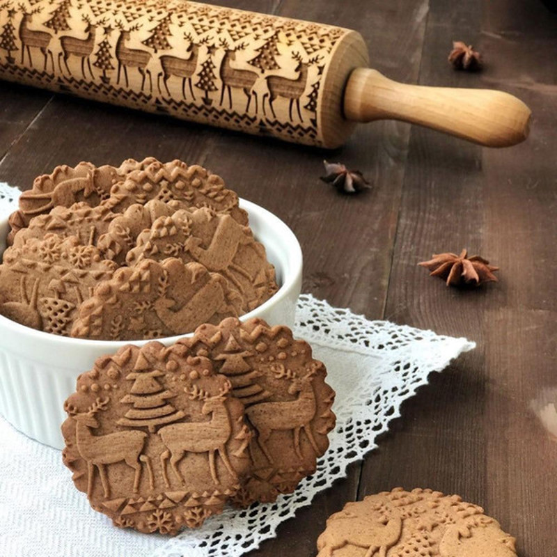 Christmas 3D Rolling Pin - Solid Maple Wood, Perfect for Holiday Baking, Great Gift for Bakers 2