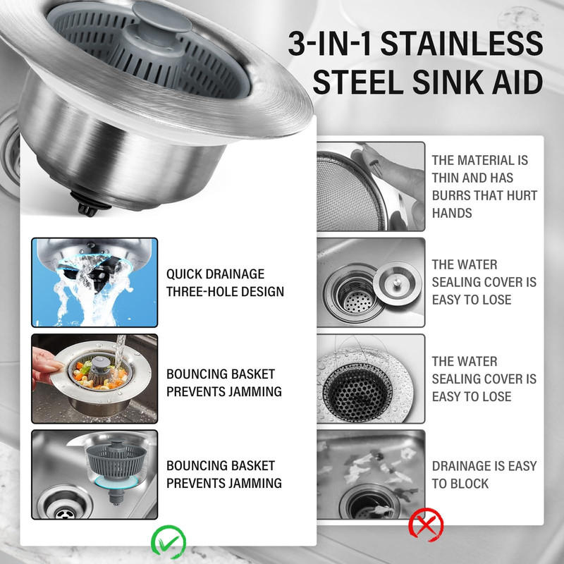 2024 New Upgraded Sink Bounce Core Drain Strainer 4