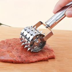 stainless steel meat tenderizers roller, rolling tenderizer with ultra sharp needle blades, tenderizing tool for meat