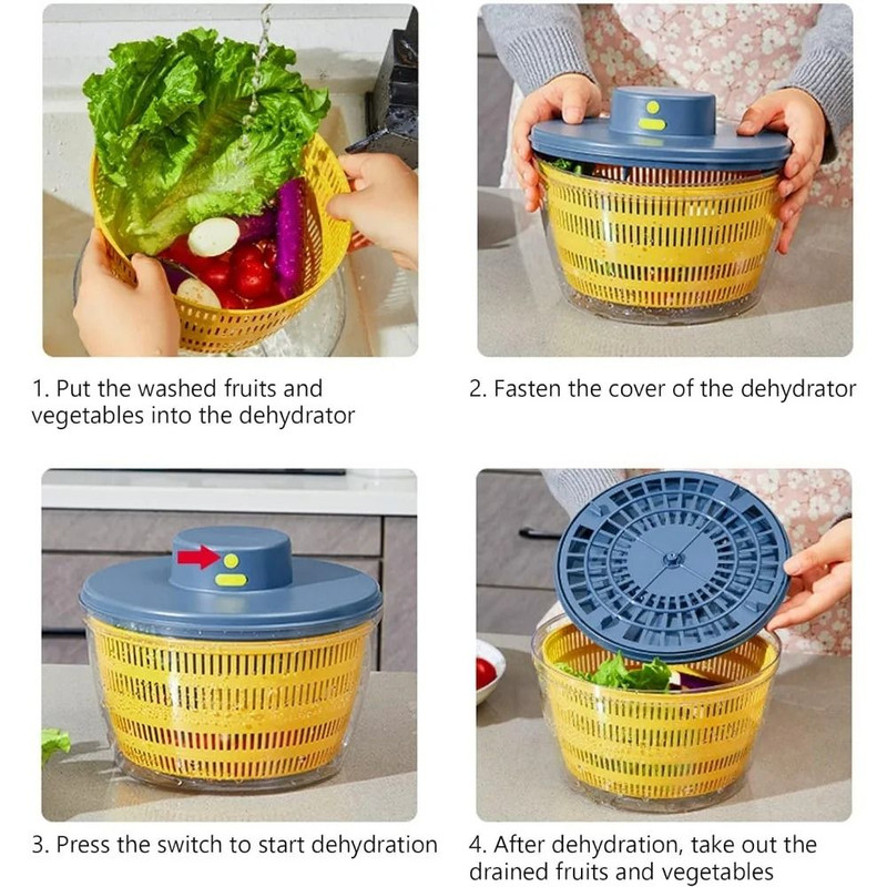 Multifunctional Rechargeable Salad Spinner 3L Electric Vegetable Fruit Washer 7