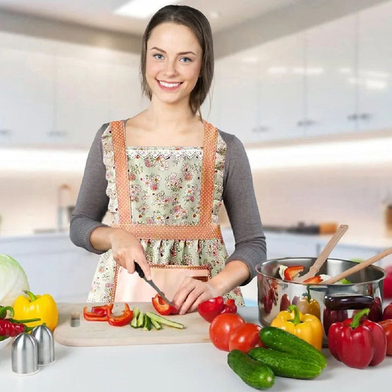 Womens Cooking Apron With Pockets  Sleeveless Printed Cotton Canvas Chefs Kitchen Apron For Grillin 1