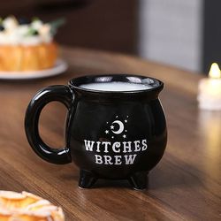 witch cauldron coffee mug - black ceramic halloween tabletop cup