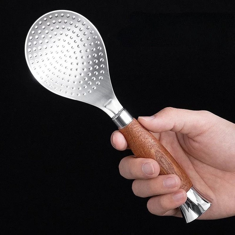 Buy Stainless Steel NonStick Rice Spoon with Upright Wooden Handle