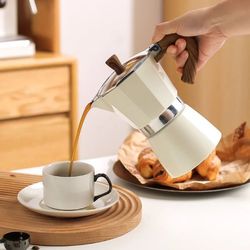 150ml portable vintage wooden handle moka pot – classic italian espresso maker for home and kitchen cafes
