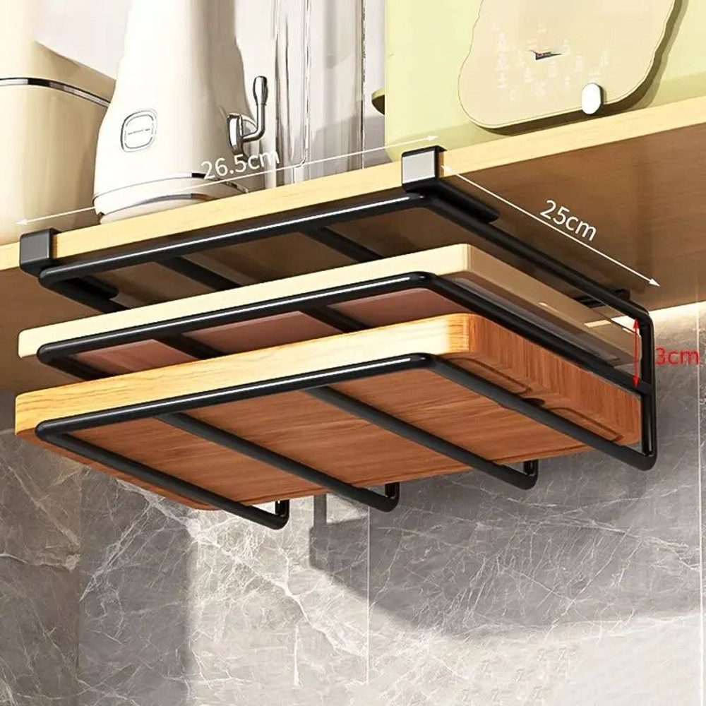 Under Cabinet Kitchen Hanging Organizer Rack With Hooks For Cutting Boards Paper Towels And Pot Cov 6