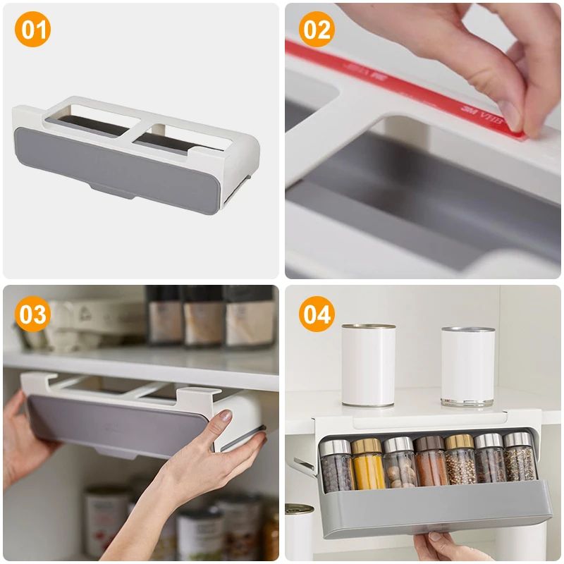 Kitchen Spice Rack SelfAdhesive WallMounted UnderShelf Organizer For Seasoning Bottles 5