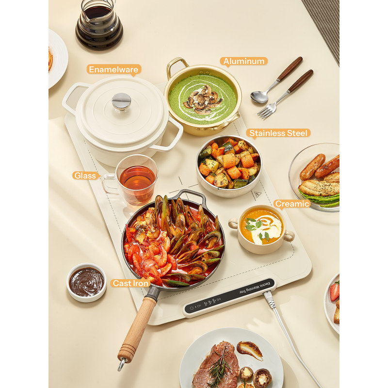 Electric Warming Tray, Foldable Food Warming Mat with 3 Temperature Settings, Auto Shut-Off Food Warmer for Buffet