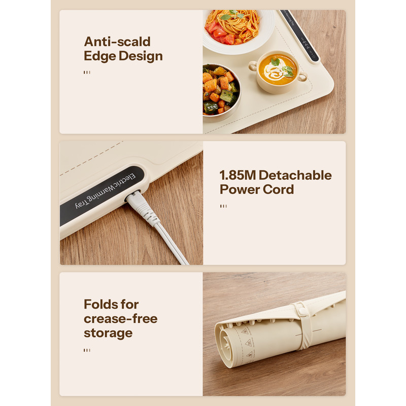 Electric Warming Tray, Foldable Food Warming Mat with 3 Temperature Settings, Auto Shut-Off Food Warmer for Buffet