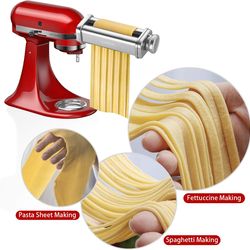 adjustable pasta attachment for kitchenaid mixer, stainless steel noodle fit-all accessory