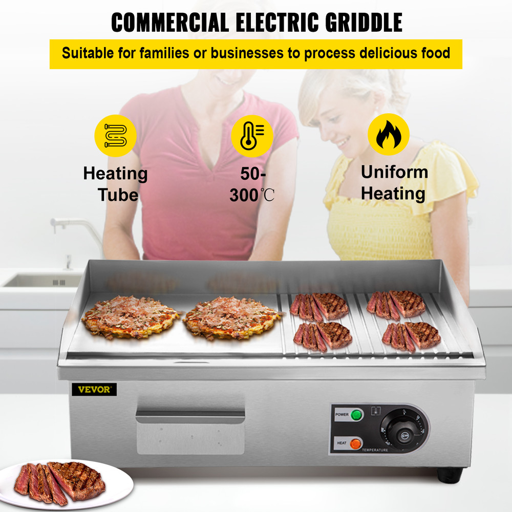 Electric Countertop Griddle Teppanyaki Grill, Stainless Steel Flat Top Grills for Pancakes, Chicken & Steak