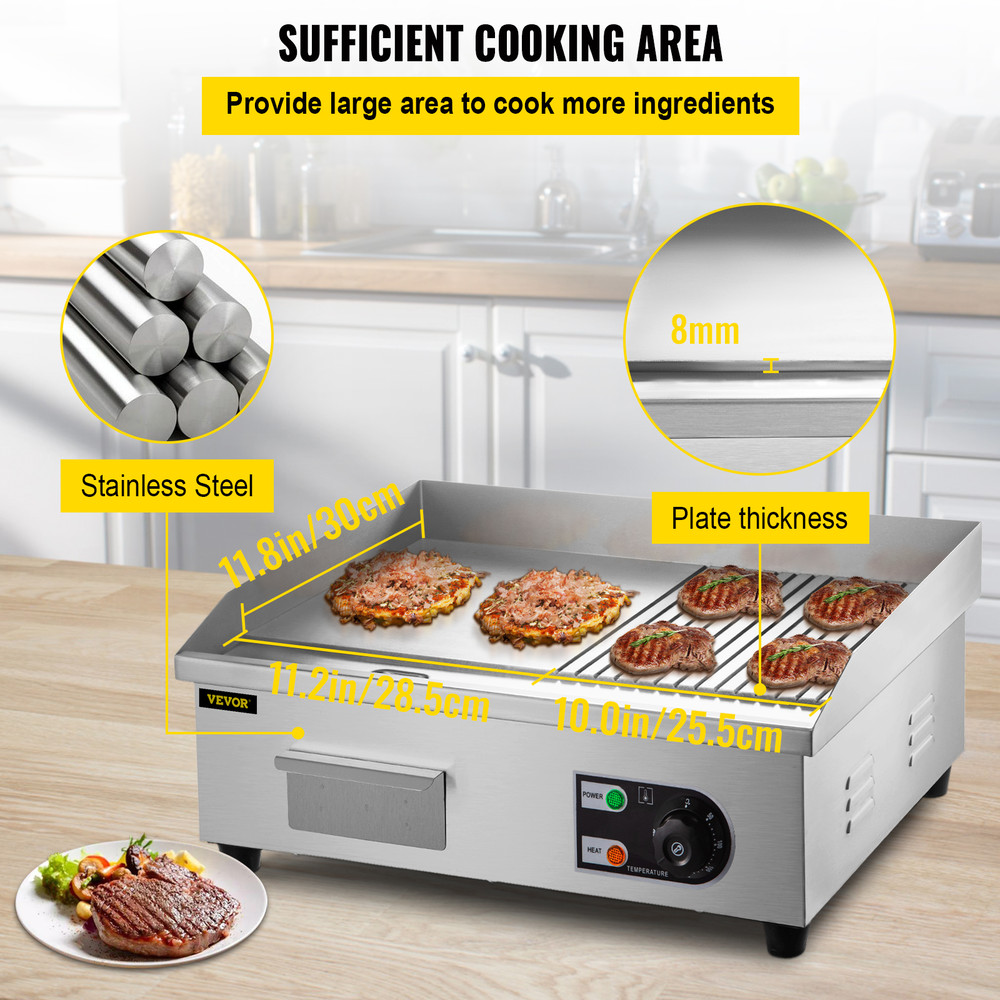Electric Countertop Griddle Teppanyaki Grill, Stainless Steel Flat Top Grills for Pancakes, Chicken & Steak