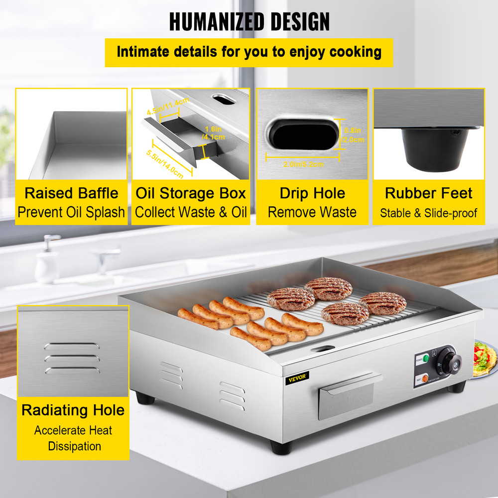 Electric Countertop Griddle Teppanyaki Grill, Stainless Steel Flat Top Grills for Pancakes, Chicken & Steak