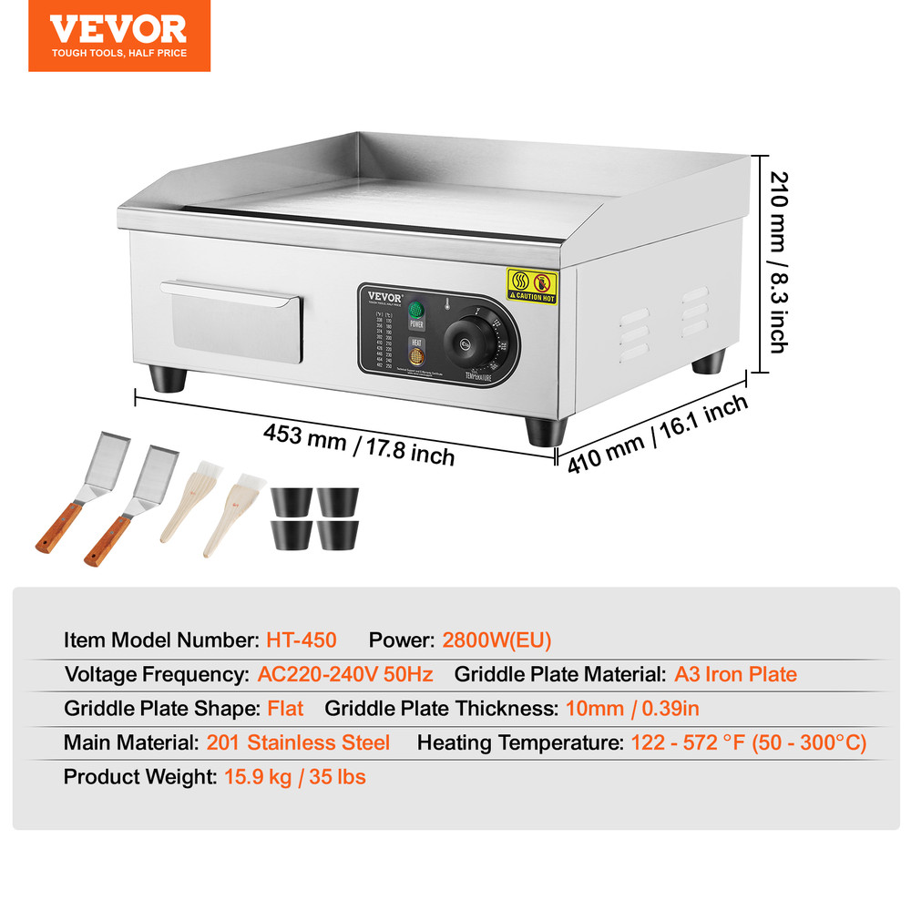 Electric Countertop Griddle Teppanyaki Grill, Stainless Steel Flat Top Grills for Pancakes, Chicken & Steak