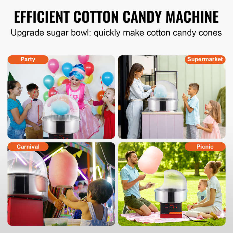 Heavy-Duty Electric Cotton Candy Machine Candy Floss Maker, Commercial Cotton Candy Machine, Stainless Steel Bowl Scoop
