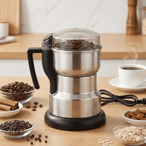 Electric Multifunctional Grinder for Coffee, Spices, Nuts, and Grains, Home Kitchen Machine for Beans and Cereal