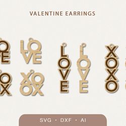 Valentines Day earrings svg, Dangle earrings laser files, Love svg, Xoxo svg