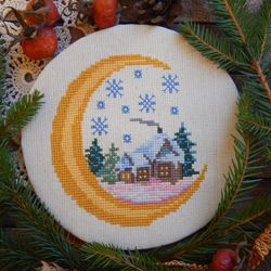 Winter evening cross stitch pattern Forest Hut cross stitch chart Cross stitch house Counted cross stitch pattern
