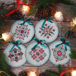 Set of five Christmas Ornaments cross stitch pattern