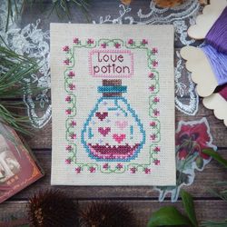 Love Potion cross stitch pattern by StitchOnGoodLuck Valentines day cross stitch pattern