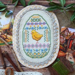 Easter Chicken cross stitch PDF pattern by StitchonGoodLuck Primitive cross stitch pattern Easter embroidery patterns