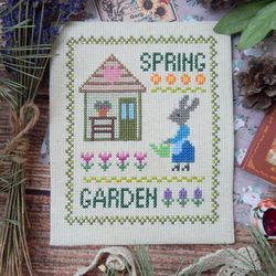 Mrs. Rabbit's Garden cross stitch pattern Spring cross stitch pattern Bunny cross stitch