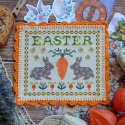 Easter cross stitch pattern with Bunnies and Carrots