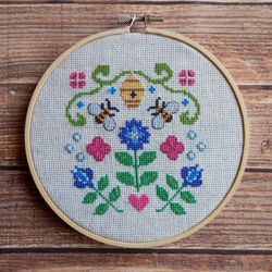 Flowers & Bees cross stitch pattern Summer cross stitch chart