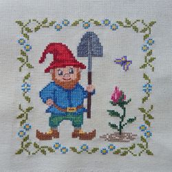 Gnome Gardener cross stitch pattern