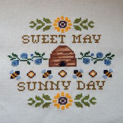 Sweet May & Sunny Day cross stitch pattern Bee cross stitch Hive Flowers cross stitch chart Counted cross stitch pattern
