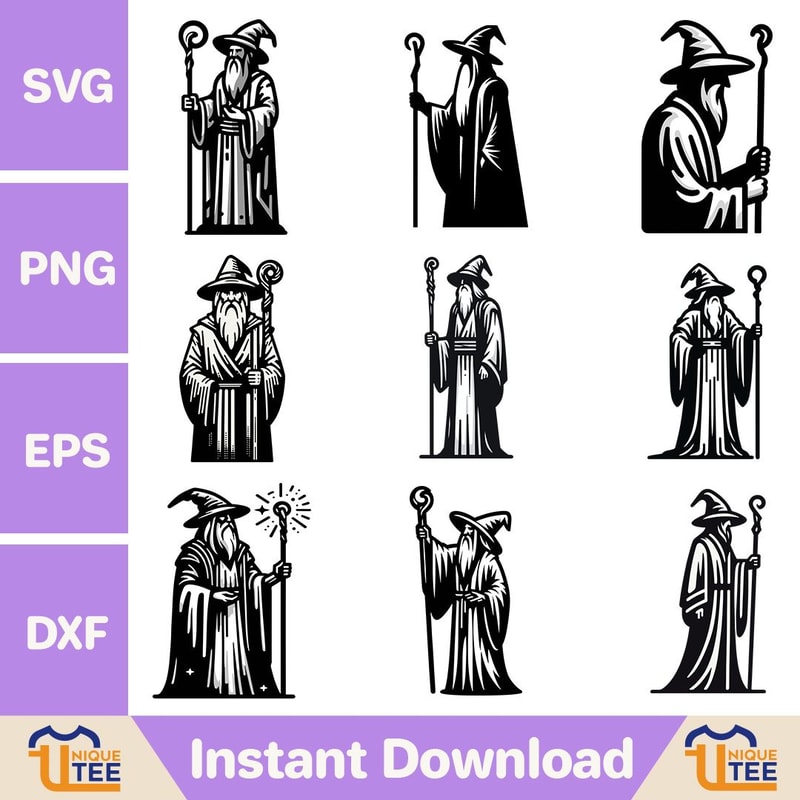 Wizard Graphics Design Full Body Wizard T Shirt Design, Wizard Outline, Wizard Clip | Inspire ...