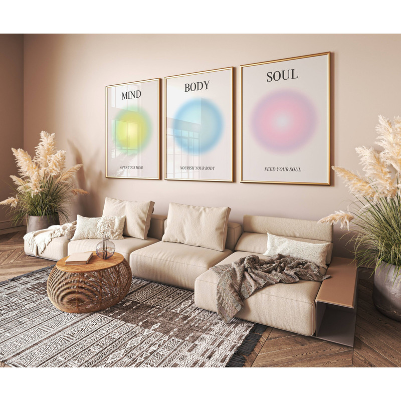 Mind Body Soul Colorful Aura Poster 3 Piece Printable Wall Art Set, Spiritual Gradient Set of 3 Prints, Aesthetic Room Decor Zen Wall Art.jpg